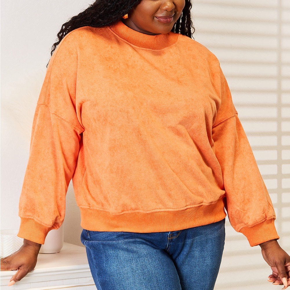 NEW Basic Bae Orange Vintage Wash Oversized Crew Neck Sweatshirt